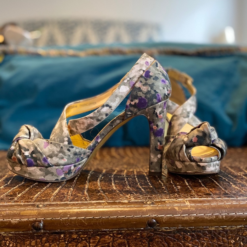 J.Crew Floral Linen platform heels